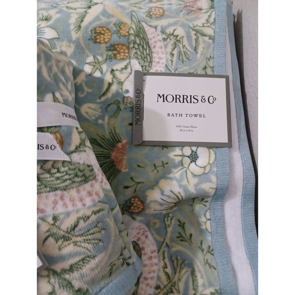 6 pc William Morris & Co Towel Set Strawberry Thief Bath Hand Tip Cotton Velour - Picture 7 of 8
